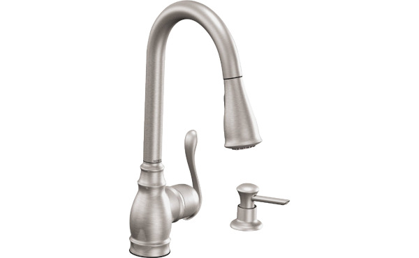 Moen Anabelle Single Handle Lever Pull-Down Kitchen Faucet with Soap Dispenser, Stainless