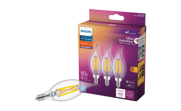 Philips Ultra Definition Equivalent Soft White BA11 Candelabra LED Decorative Light Bulb (3-Pack)